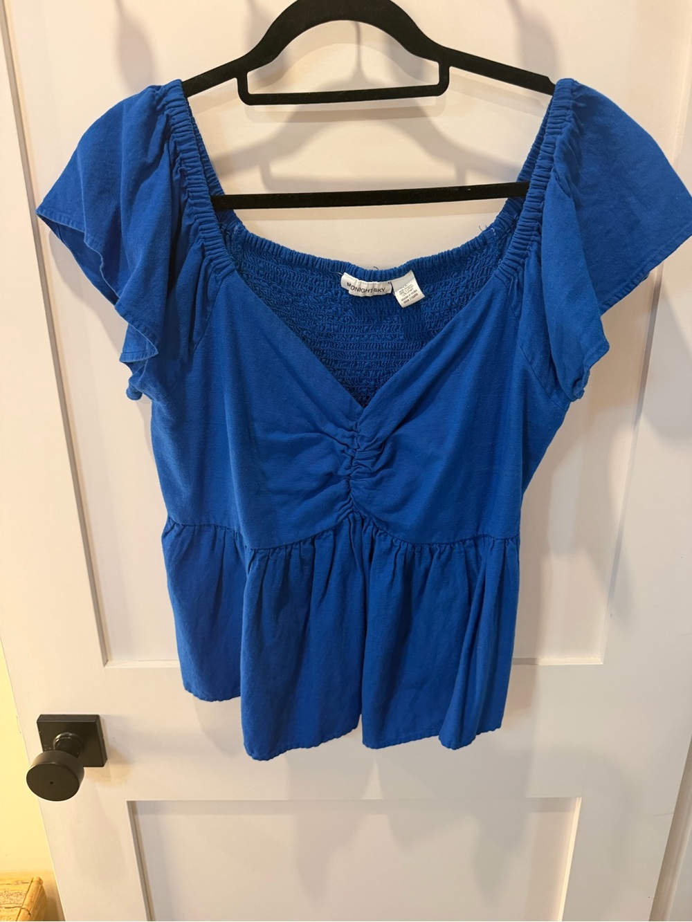 Women's Royal Blue Ruched V-Neck Peplum Tunic